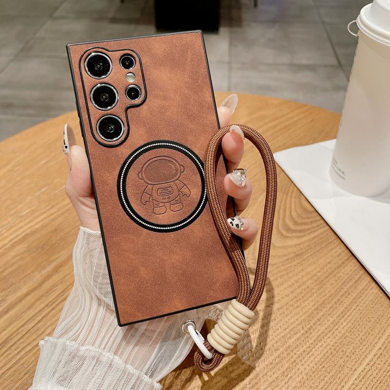 

Роскошный кожаный чехол-ремешок Magsafe с астронавтом для беспроводной зарядки Samsung Galaxy S25 S23 S24 Ultra S22 S21 Fe S25 Plus Samsung S23 Ultra