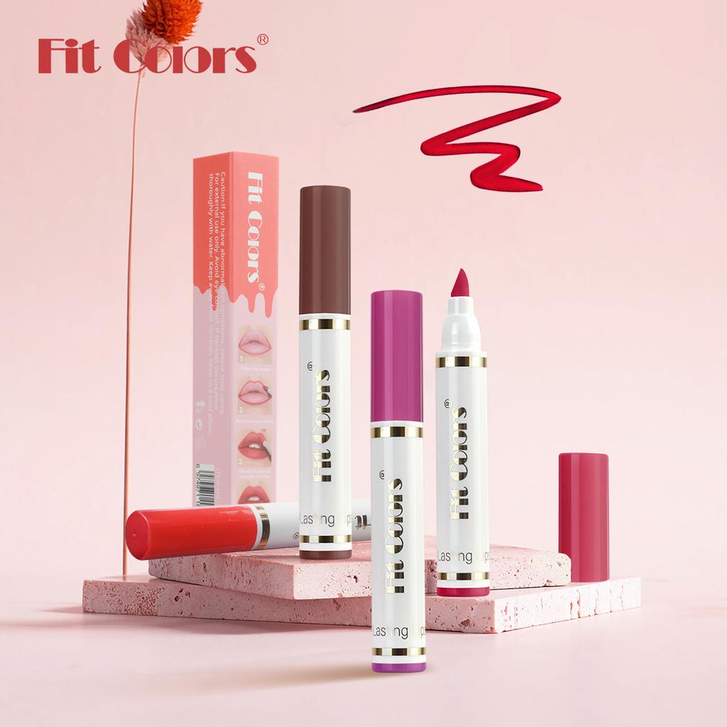 Fit Colors Lippenkonturenstift und Lippenstiftstift, Mattes Samt-Langanhaltendes Wasserdichtes Transferfestes Lippenstiftstift-Lippgloss Konturierung Make-up Kosmetik