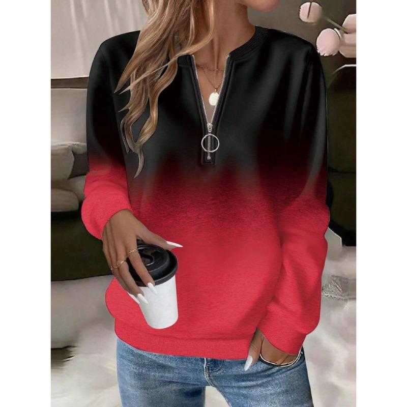 Women's Sweatshirt Casual Half Zip Collar T-Shirt O-Neck Long Sleeve Pullover 3D Print Tops