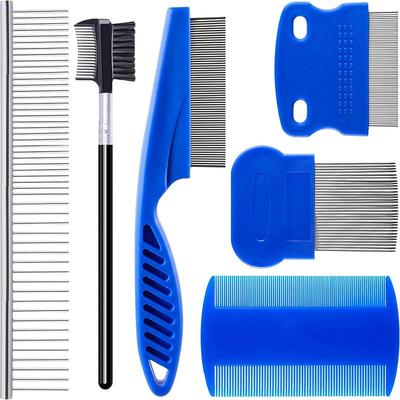 Pack of 6 Flea and Lice Combs Stainless Steel Rabbit Dog Cat Grooming Comb with Round Teeth Double-sided Professional Pet Tear