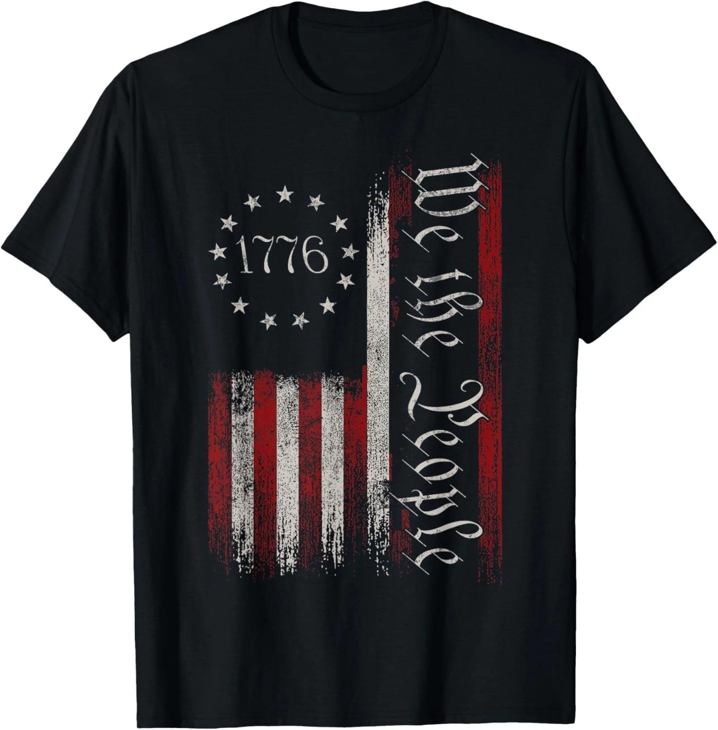 Vintage Old American Flag Patriotic 1776 We The People USA Gift Unisex T-Shirt S