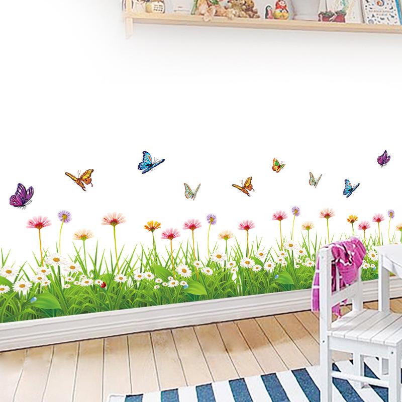 Daisy Flower Skirting Board Wall Sticker Self-Adhesive Removable PVC Decal for Bedroom Living Room Hallway Corner Home Decor