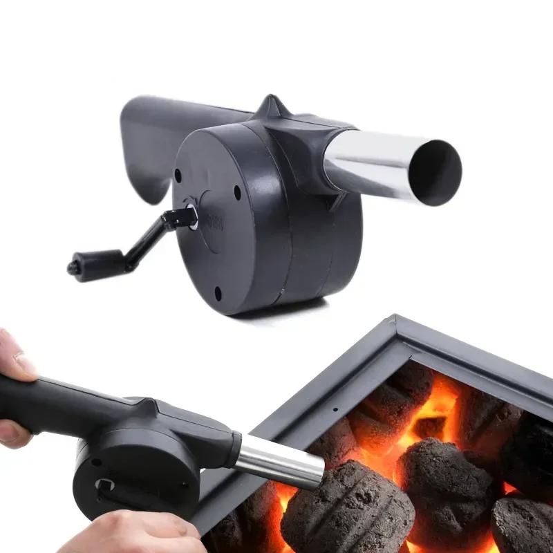 Portable Hand Crank BBQ Fan Manual Air Blower with Speed Control for Grill Outdoor Barbeque