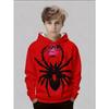 Boys' Red Hoodie - Black Spider Pattern and Graffiti Design, Spring and Autumn Casual Long Sleeve Hoodie