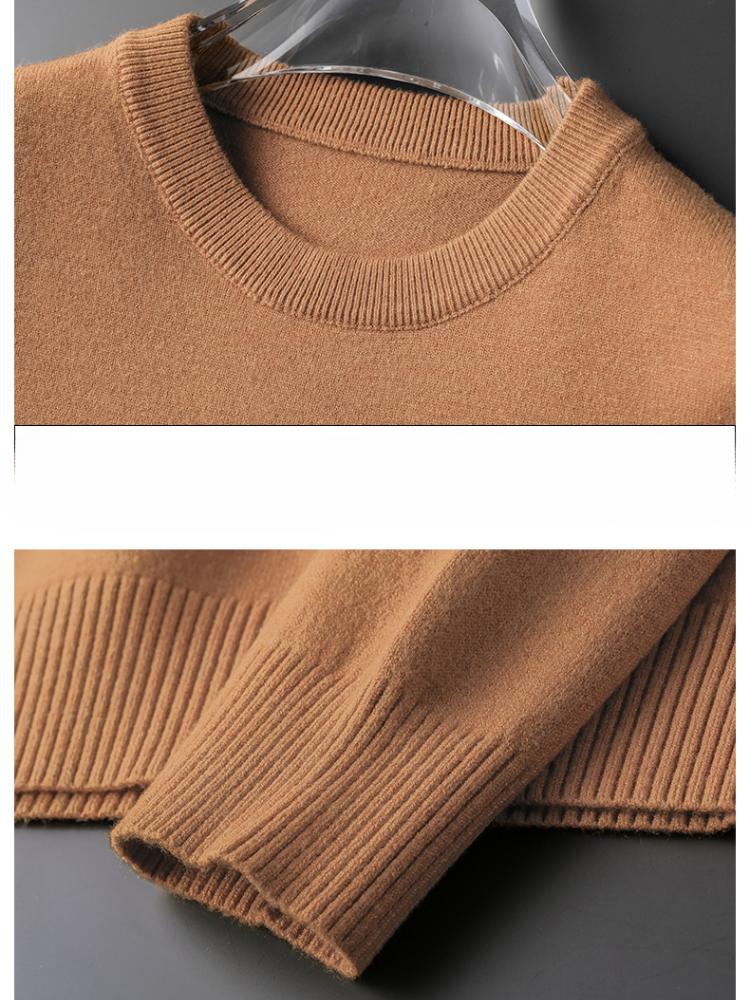 Herren Rundhals-Pullover Herbst und Winter Große Größe Locker Gestrickter Pullover Einfarbig Inneres Langarm-Unterhemd Warmhalten Top