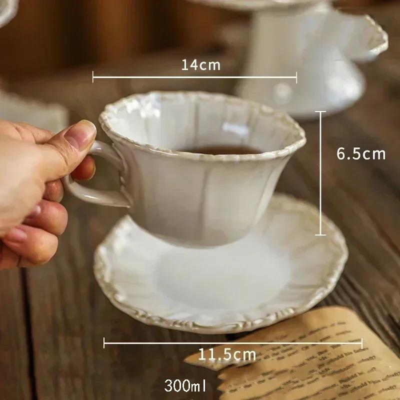 Light Luxury Retro Ceramic Cups Home Afternoon Tea Party Coffee Cup Creative Relief Exquisite Coffee Cup Plate Set Birthday Gift