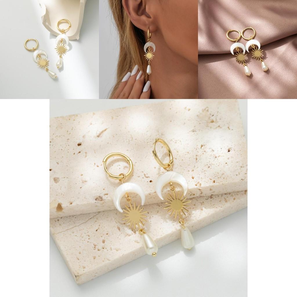 Modern Fashion Moon Teardrop Earrings For Women With Shell Accents