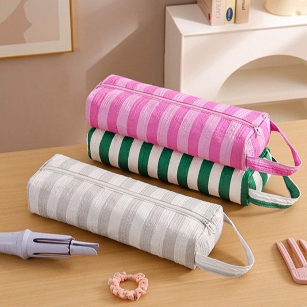 Large Capacity Hair Dryer Storage Bag Heat Resistan Stripe Design Curling Iron Storage Bag Portable Multi-Functional Makeup Bag