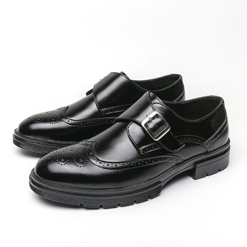 Plus Size Men's Leather Carved Buckle Brogue Shoes - Formal & Casual Monk Shoes