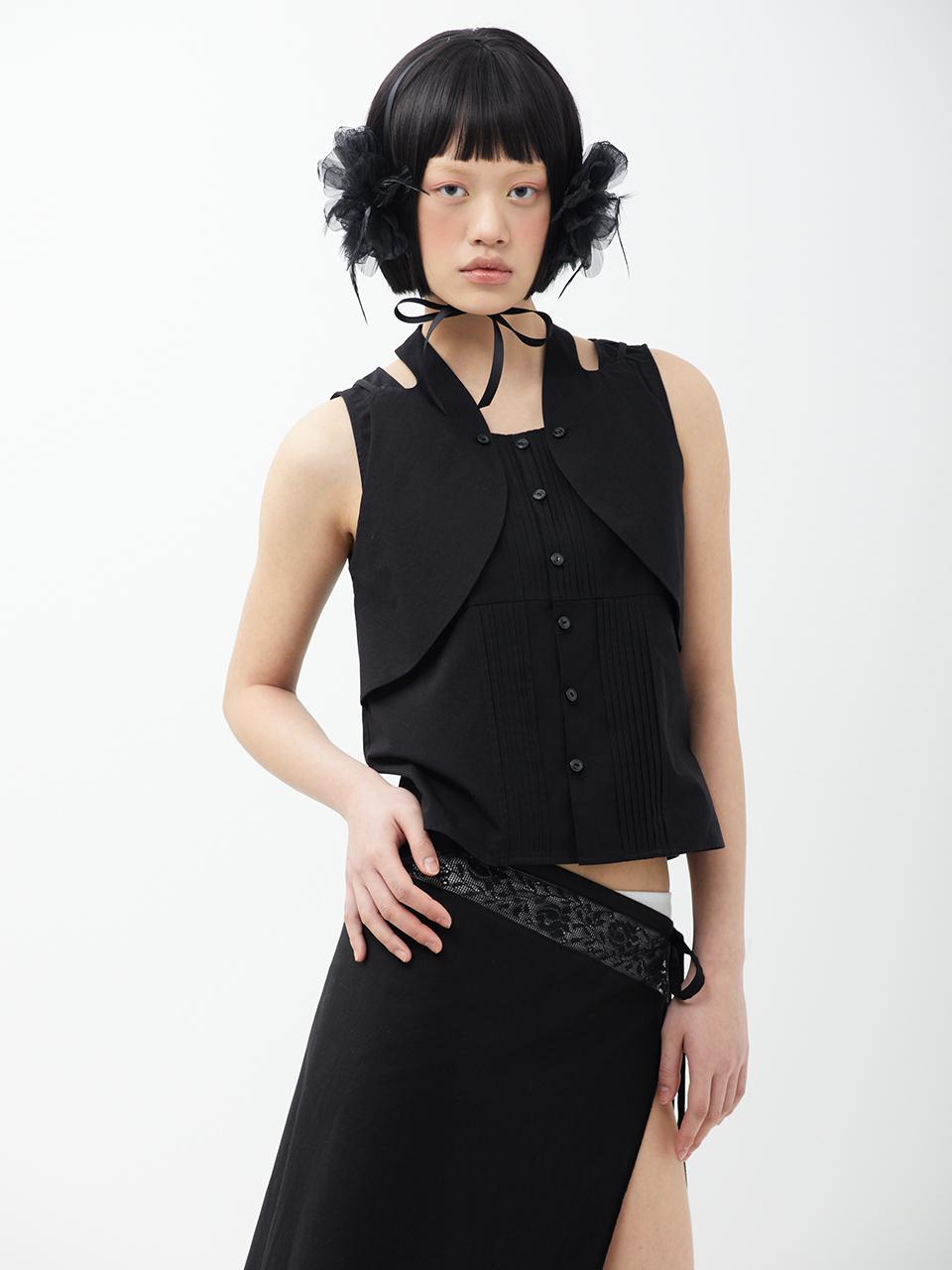 Es Mier Double Vest Blouse (Black)