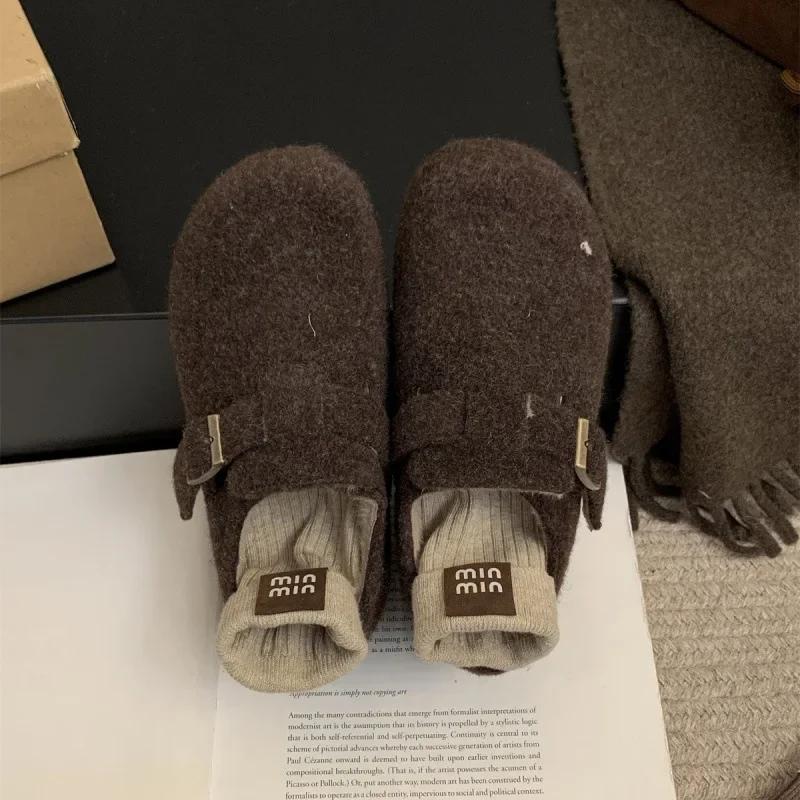 

Мода 2025 Туфли-лодочки Толстая подошва Плюшевые хлопковые туфли Увеличенная высота внутри Зимние новые меховые туфли для женщин Ношение шерстяных одинарных туфель Новые 39 темно-коричневого