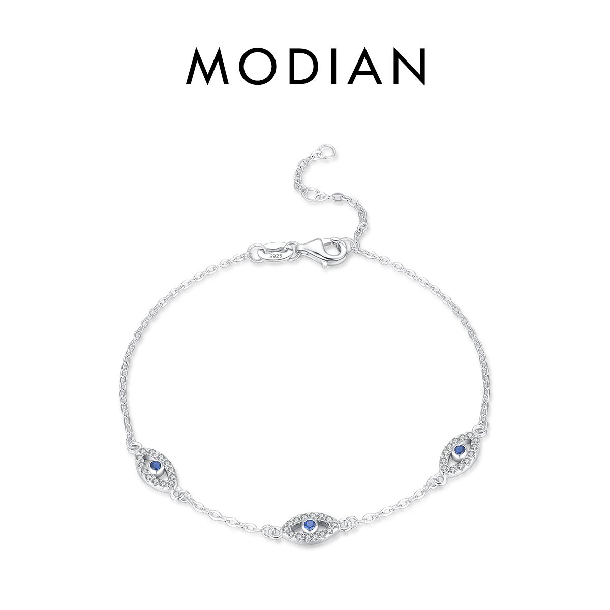 

Модиан стерлингового серебра 925 пробы элегантный синий прозрачный CZ регулируемый браслет для женщин корейский стиль голубые глаза звено цепи ювелирные изделия серебряный