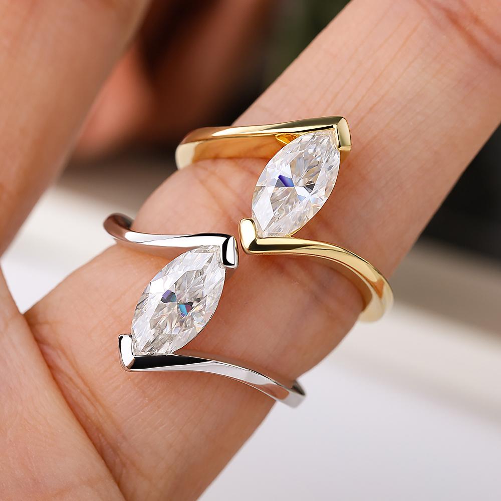1Carat Marquise Cut Moissanite Engagement Ring for Women  Copper18k Gold Plated Solitaire Diamond Ring Wedding Bands Jewelry