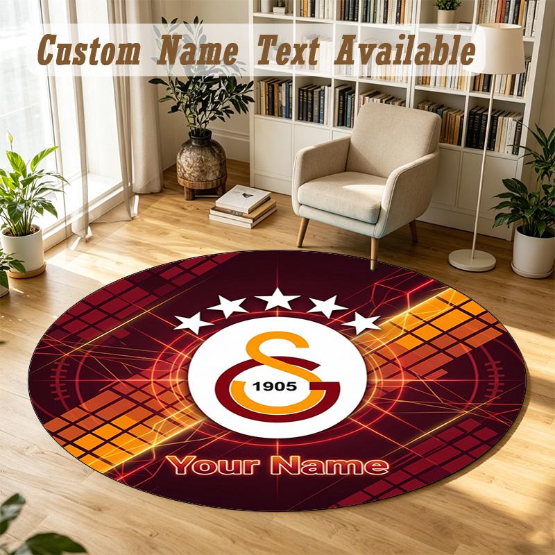 Round Rug Custom NameGalatasaray FC Pattern Non Slip Carpet Home Floor Decor