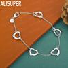 925 Sterling Silver Openwork Heart Side Chain Romantic Bracelet Gift Jewelry