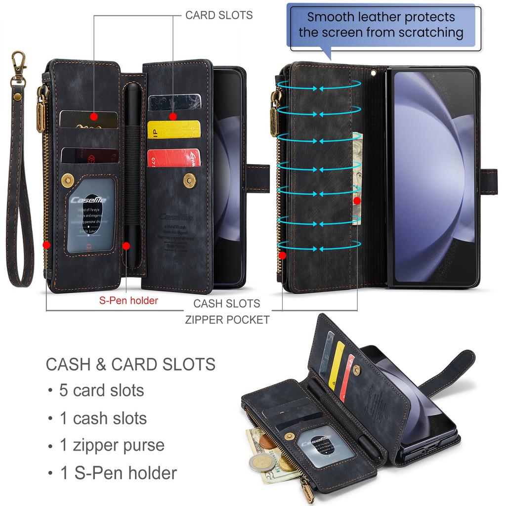Suitable for Samsung Z Fold5 phone case, S23FE multifunctional card slot phone leather case, A34 flip cover protective case