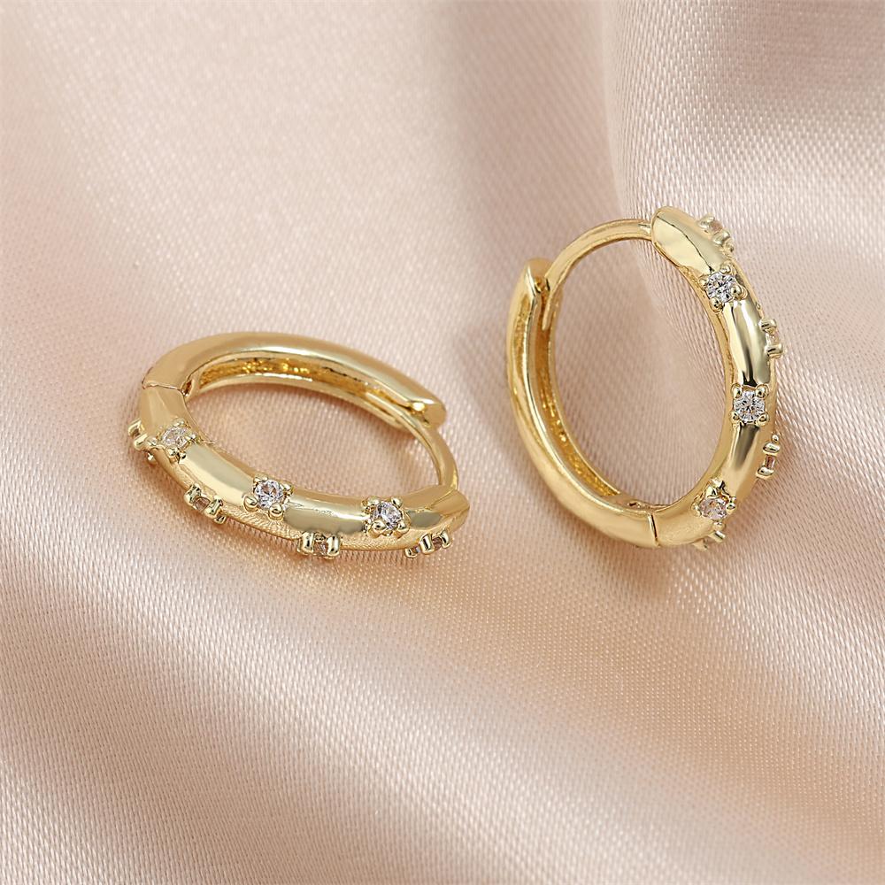 Moda Coreana Semplici Orecchini a Cerchio Piccoli Color Oro Zirconia Cubica AAA Accessori da Festa per Donne