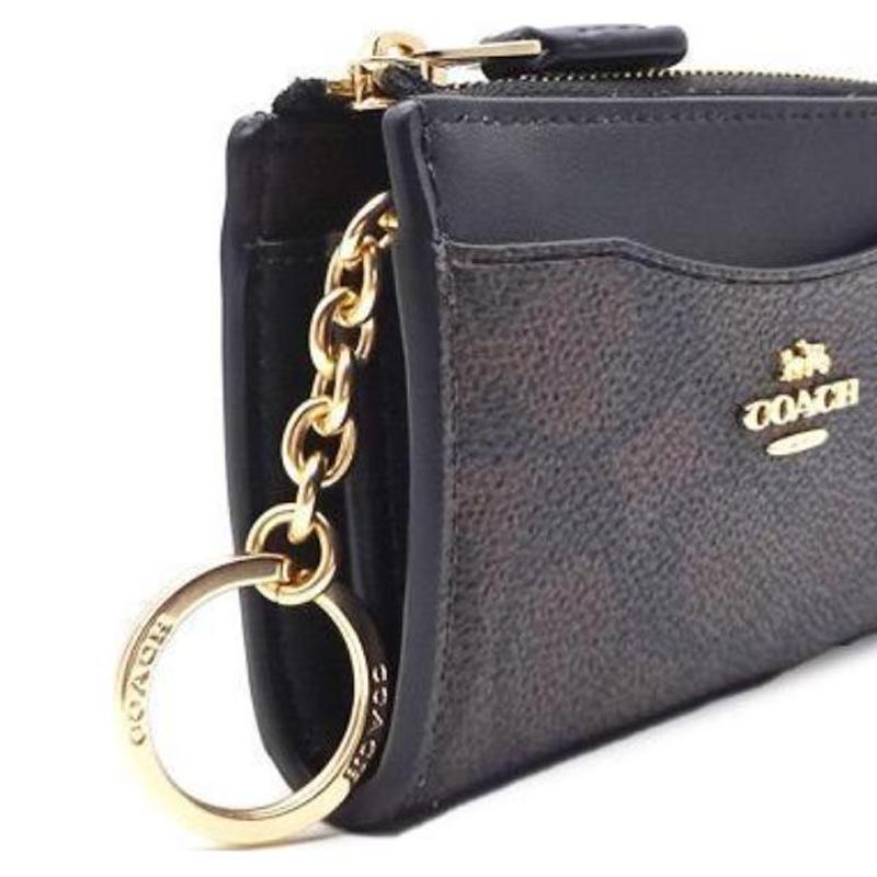 New COACH Recycled Leather Card Holder Mini Women's Walnut Wood & Black CW427-IMXAQ