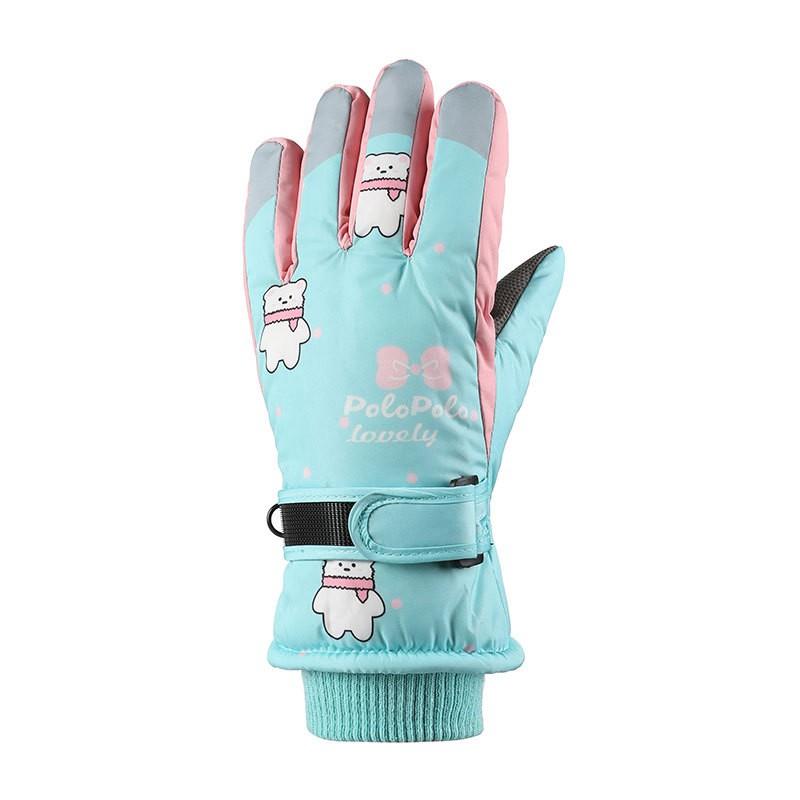 Kids Ski Gloves With Cartoon Space Print Warm Fleece Lined Touchscreen Windproof Winter Mittens Boys Girls
