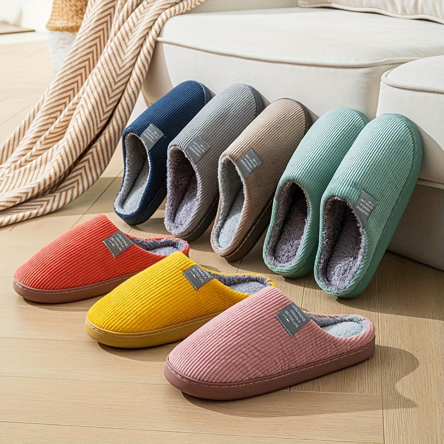 Cozy Plush-Lined Men's Indoor Slippers | Non-Slip, Warm | Fall/Winter | Home Shoes | Dark Blue Ribbed Texture with Soft Gray Interior