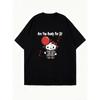 Oversized T Shirt Black Hello Kitty With Red Balloon And Are You Ready For It Text Graphic Print Casual Streetwear Fashion Top For Women