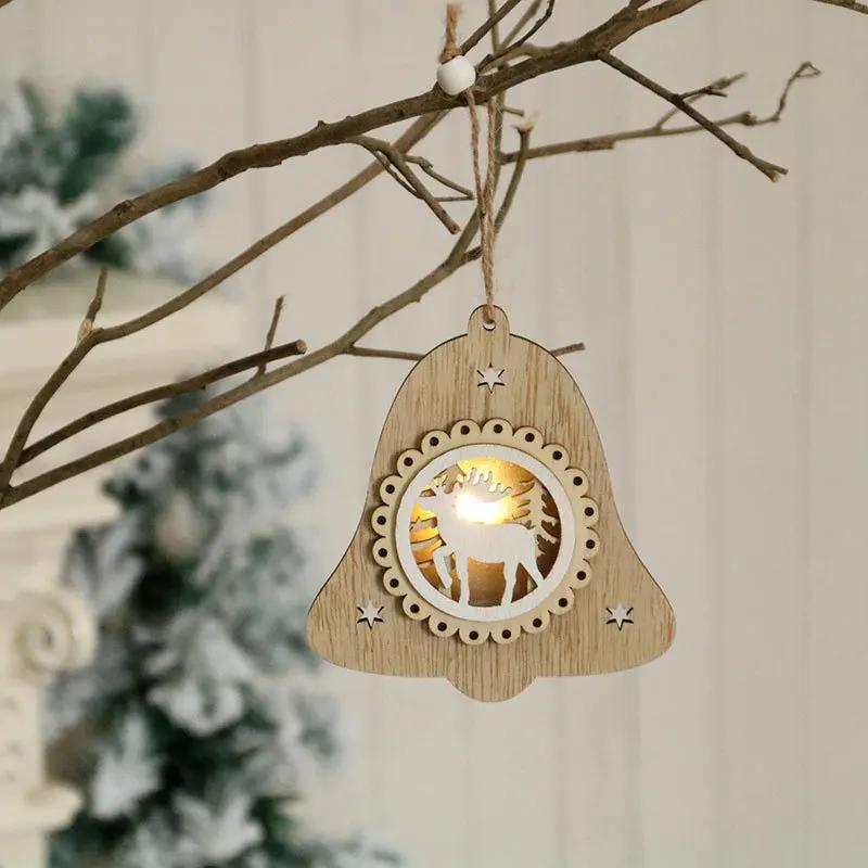 Nouvelles décorations de Noël 2020, pendentif pour sapin de Noël, pendentif lumineux en bois original, cadeaux de Noël