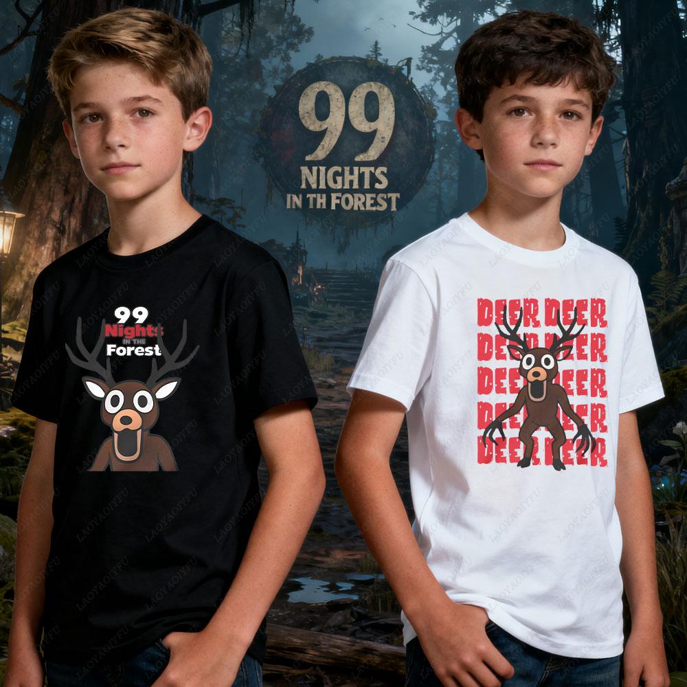 2025 99 Nights in The Forest Inspired Deer Game Tee Perfect for Nature Lovers Birthday Gifts Fun Cute Cartoon Deer Kids TShirt