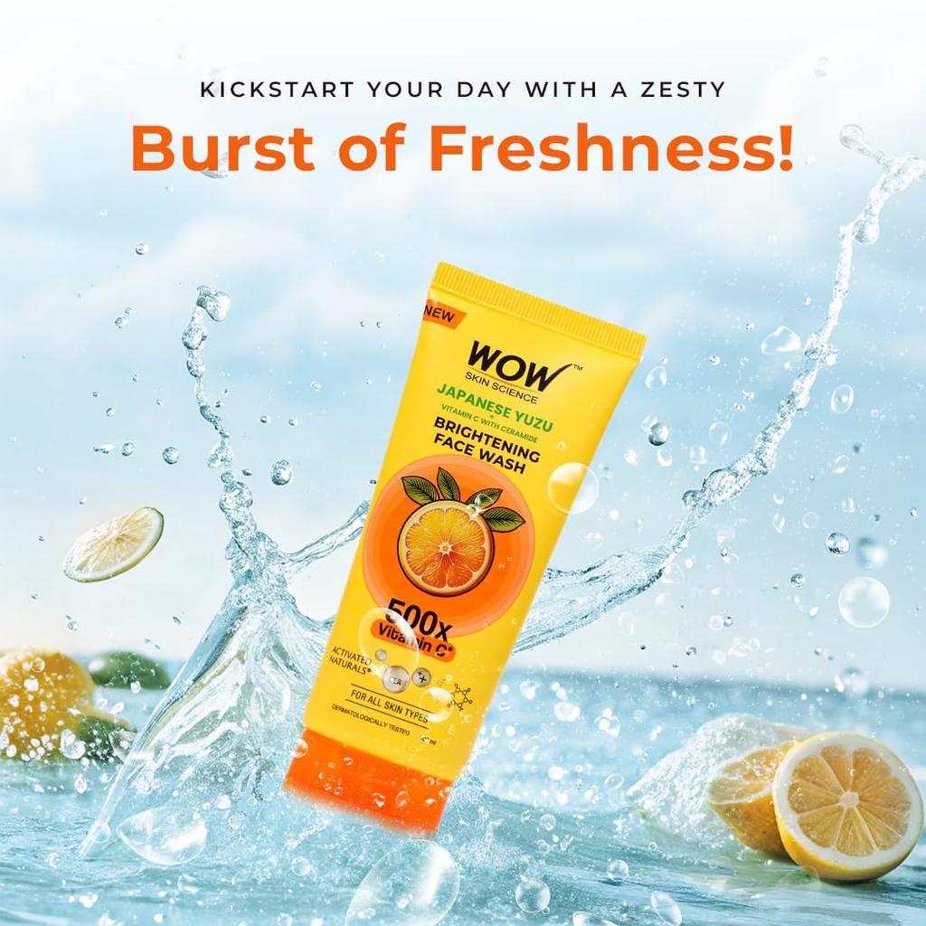 WOW Skin Science Japanese Yuzu Vitamin C Ceramide Face Wash 150ml Pack For Glowing, Strengthened Skin