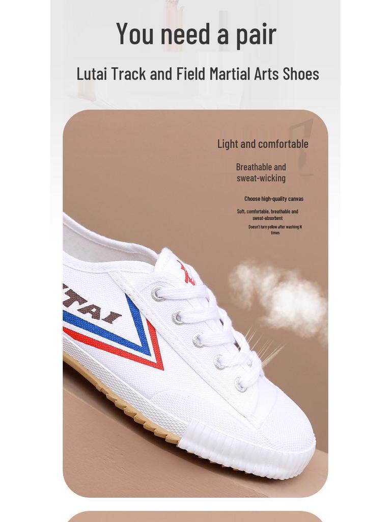 Men's Lutai Round-Toe Canvas Wushu Sneakers – Casual White Athletic Shoes for Running