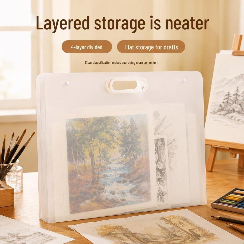 Large Sketchbook Storage Album: 4K8K Artwork Handbag with Transparent Layered Design for Students