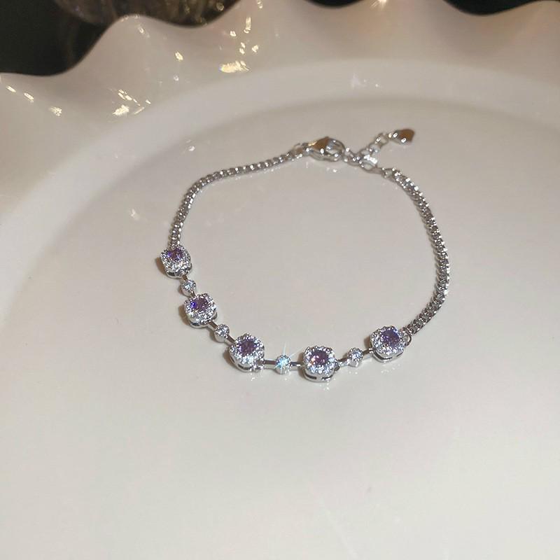 Pulsera coreana ajustable de flor de rombo de circón - Joyería elegante y versátil para mujer