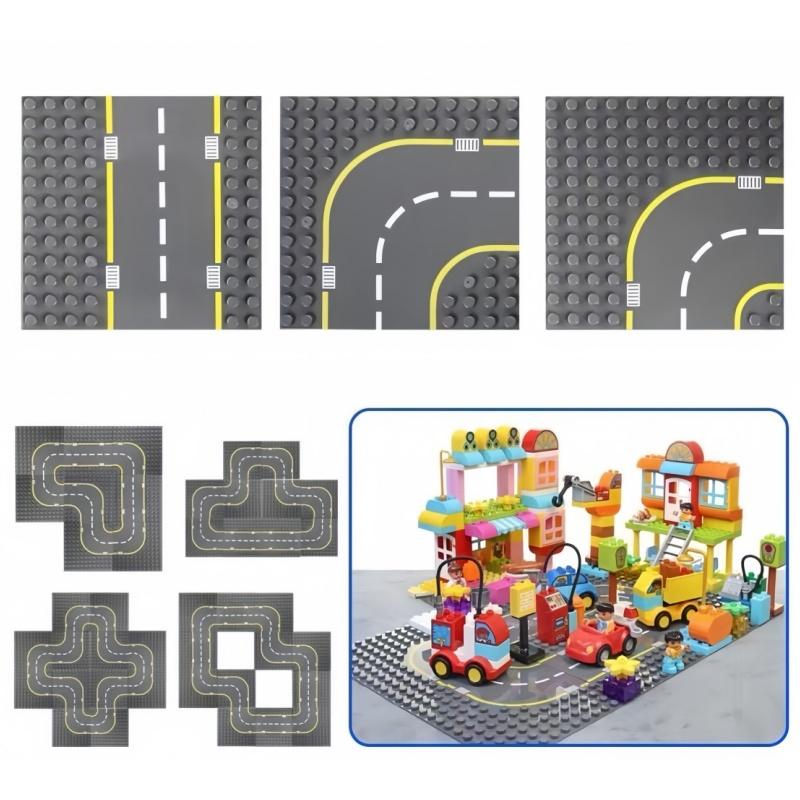 2 Stück Bausteine mit großen Teilen Stadt Bauen Straße Straßen Grundplatten Sets Diy Steine Zubehör Lernspielzeug Für Kinder