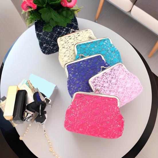 Lace Coin Purse Mesh Small Change Purse Kiss Lock Closure Pouch for Coins Cash Cards