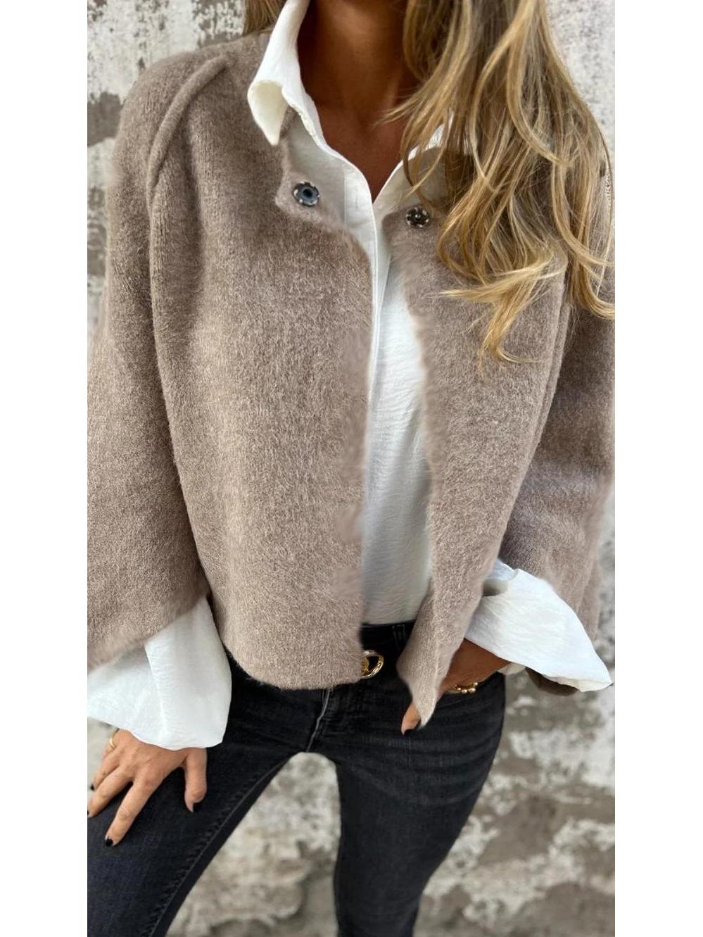 

Свободная короткая куртка из кашемира с длинными рукавами осень/зима 2024 года M хаки