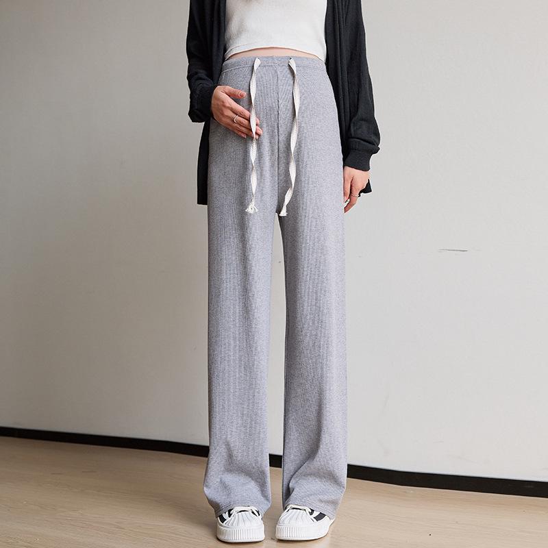 2024 Spring/Summer Maternity Wide-Leg Drawstring Pants - Long, Straight-Leg, No Belly Support, Casual Fit