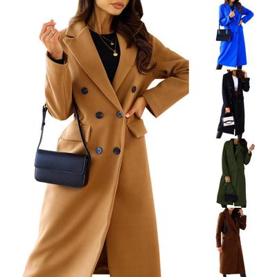 Autumn and Winter Women's European and American Long-sleeved Mid-length Lapel Loose Buttoned Woolen Jacket