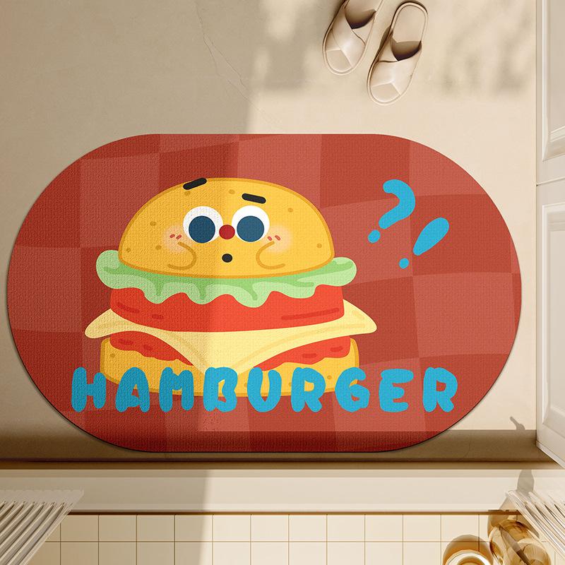 

Cute and Funny Style Bathroom Door Absorbing Floor Mat Hamburger Sushi Pattern Bathroom Floor Mat Household Foot Mat 40 * 60cm