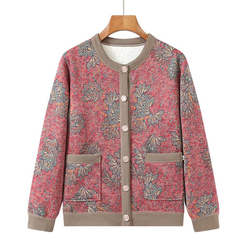 Women's Floral Fleece-Lined Cardigan for Seniors