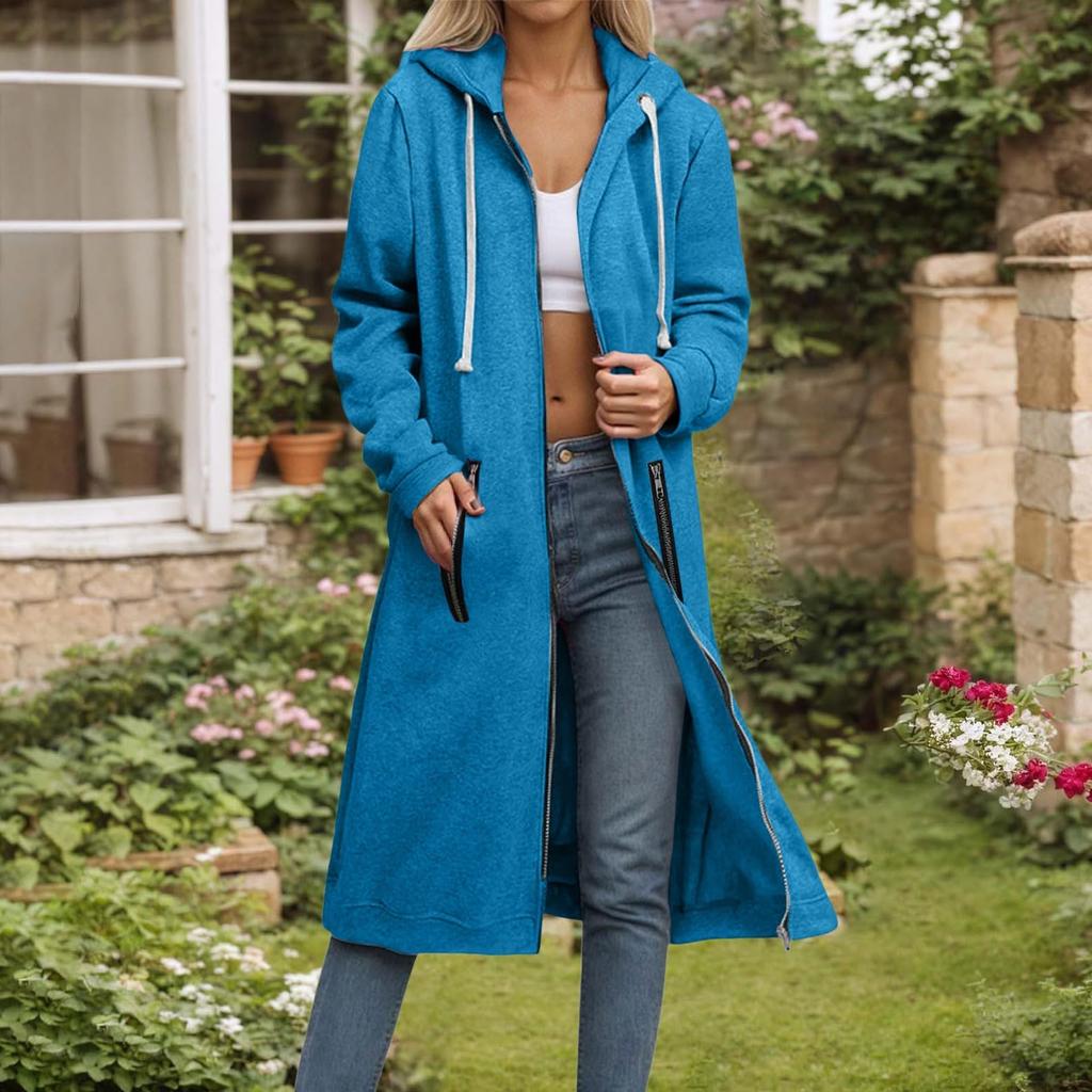 Women's Fashion Zipper Sweatshirt Long Sleeve Hooded Jacket With Pockets Solid Color Outerwear
