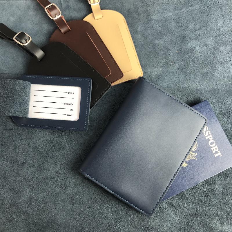 Set Multi-color Optional, Enterprise LOGO Genuine Leather Luggage Tag Passport Cover Bag