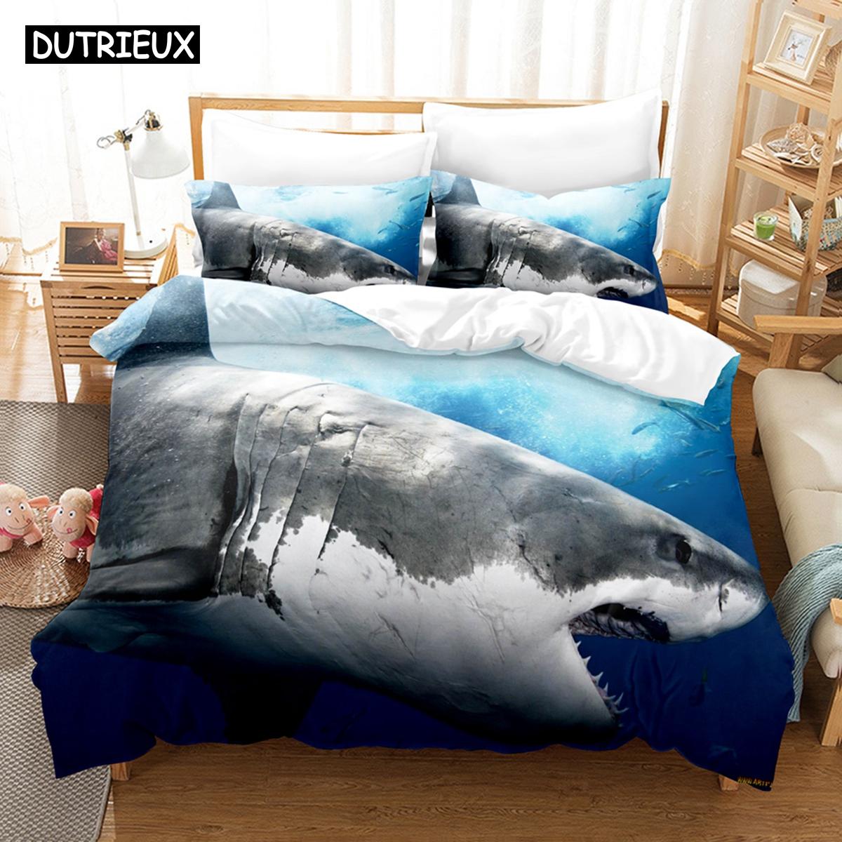 

3D Shark Series Bedding Sets Duvet Cover Set With Pillowcase Twin Full Queen King Bedclothes Bed Linen EU single(135x200cm)