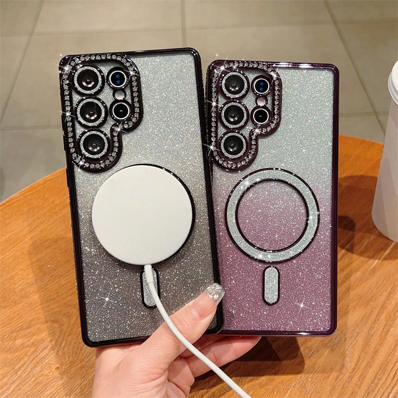 Glitter Magnetic Bling Diamond Cover for Samsung Galaxy S25 Ultra S24 FE A56 A36 A26 A16 A55 A35 A25 A15 A54 Case iPhone 16 15 Plus 14 13 Pro Max Case