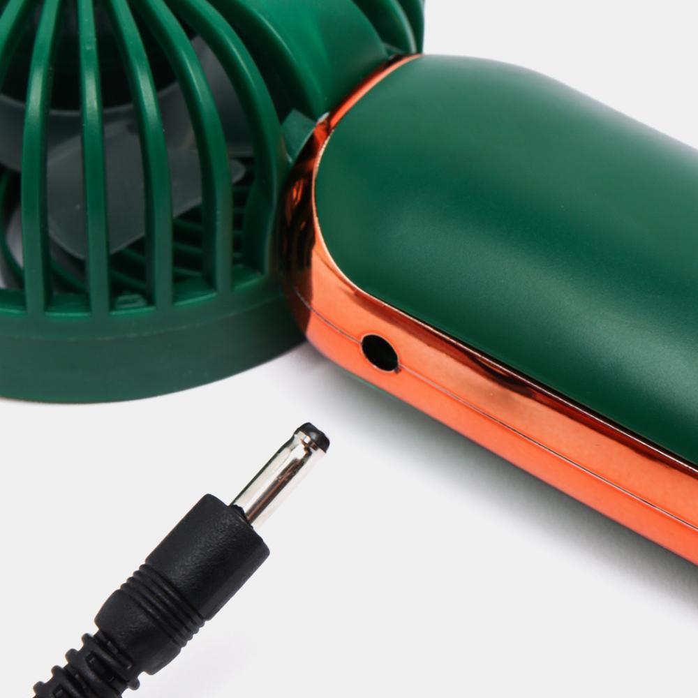 Mini rose gold pocket fan with USB rechargeable battery and stand