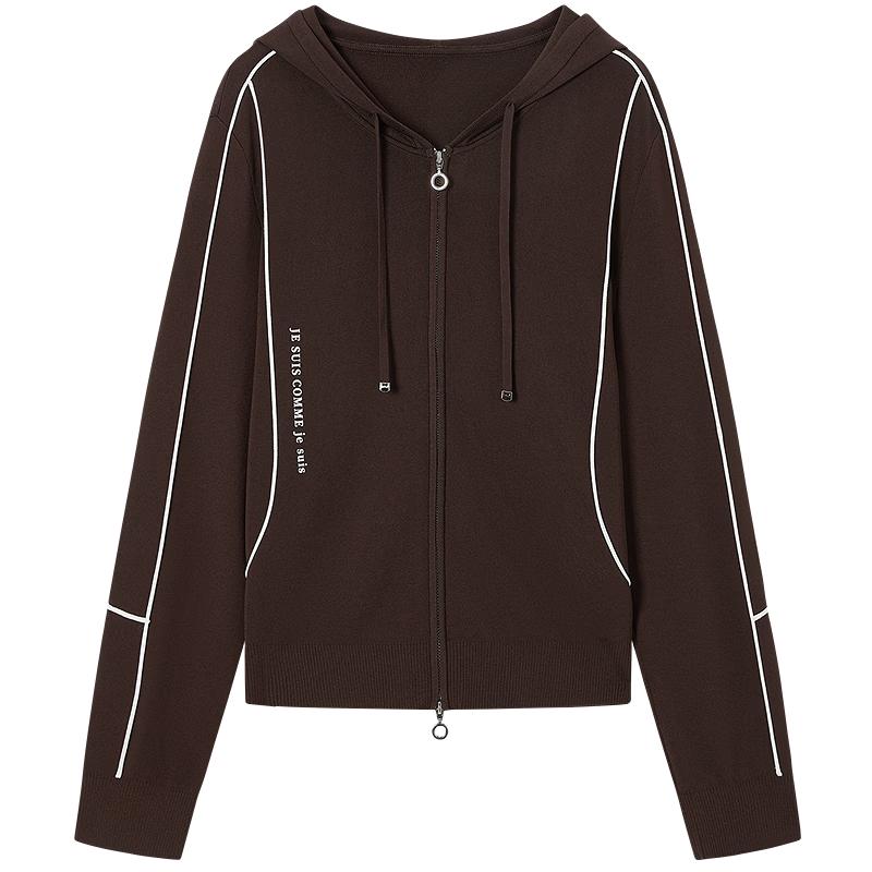JUZUI Women's Color-block Striped Hooded Knit Sweater