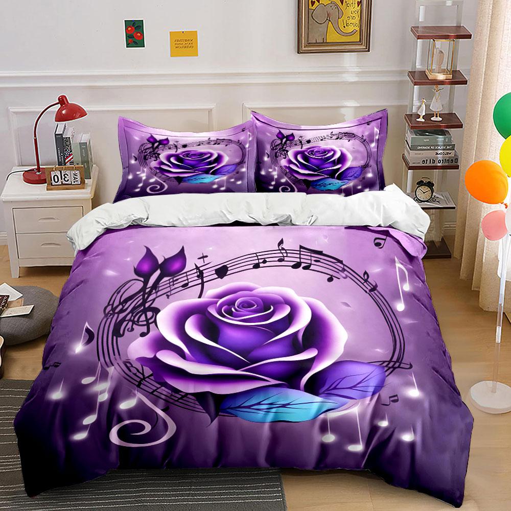Elegant Purple Rose Musical Set  Kid'S And Adults' Bedroom Decor, Exquisite Three-Piece Bedding Set Gift