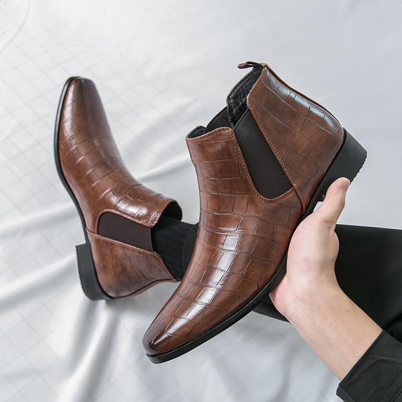 Fashion High-quality Men's Pointed Business Casual Short Boots Fashion Brand Men's Autumn New Style Comfortable Chelsea Leather Shoes