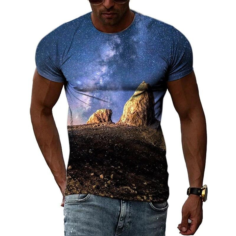 Fashion New Creative Cosmic Planet Graphic T Shirts Summer Men Casual Science Fiction Pattern Printed O-neck Short Sleeve Tops