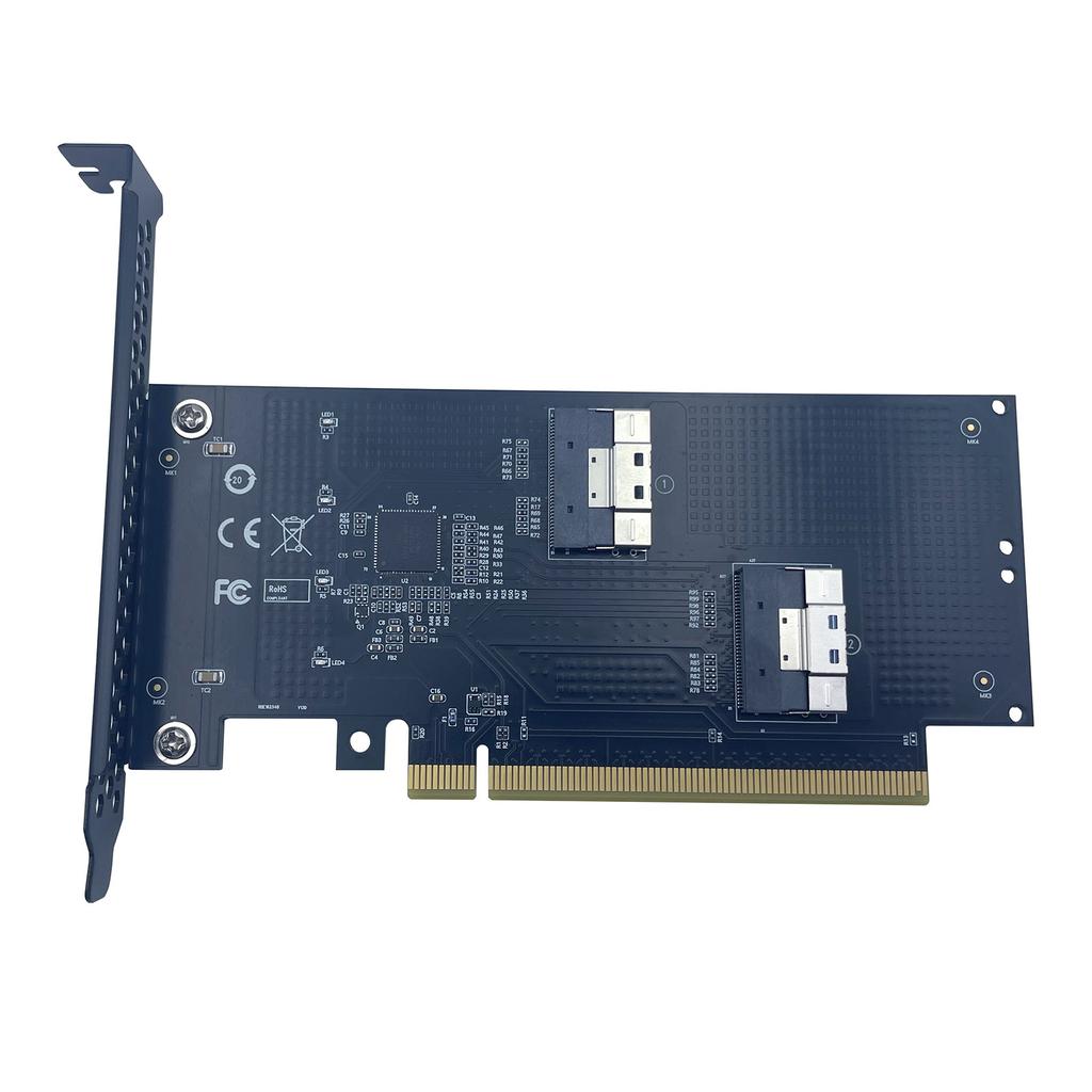 GPU Expansion Card Heat Dissipation Design SFF-8654 8i PCIe Split Adapter Dual Power Supply (PCIe + 6PIN DC) for External GPU