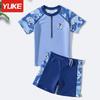 Navy Kids Swimsuit With Polyester Fabric For Water Sports And Sun Protection For Boys And Girls