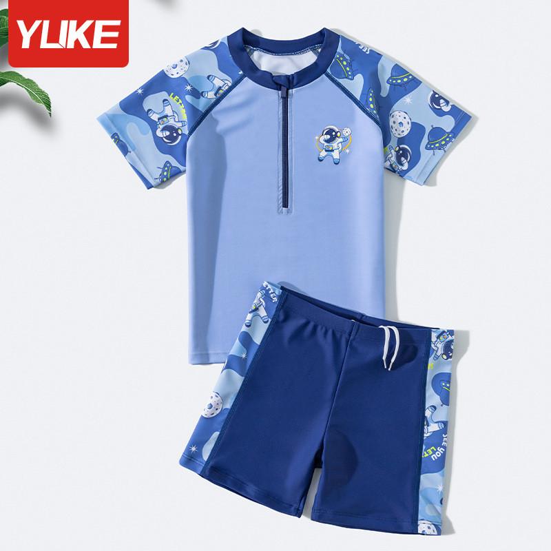 Navy Kids Swimsuit With Polyester Fabric For Water Sports And Sun Protection For Boys And Girls